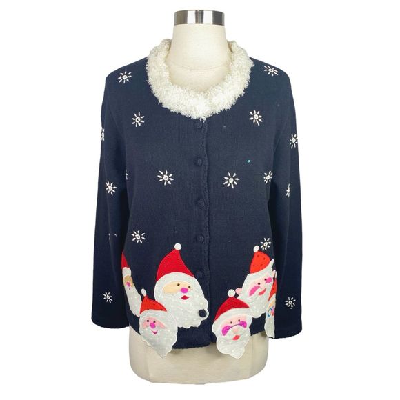 Vintage Arriviste Button-Down Santa Christmas Sweater - Size Medium - Picture 1 of 8
